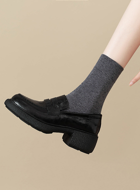 镇店之宝！踩屎感！复古JK英伦学院黑色圆头厚底乐福鞋羊皮女单鞋