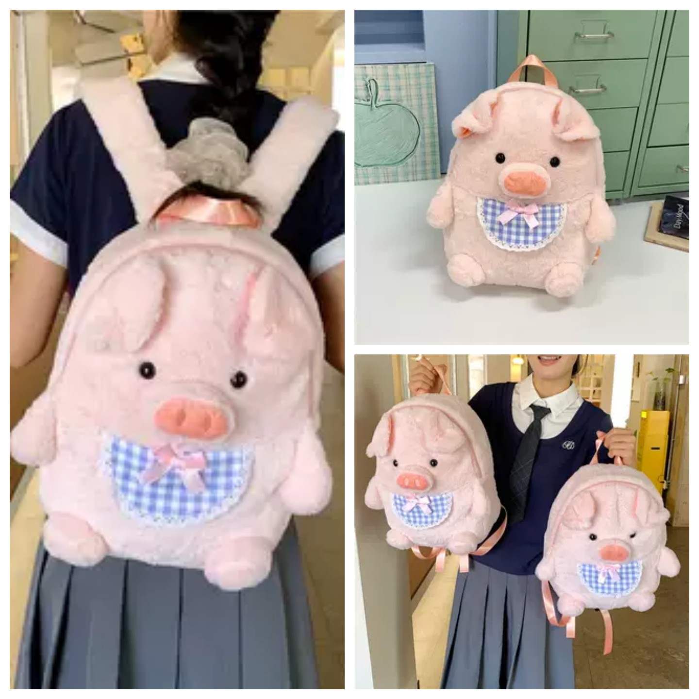 粉色小猪玩偶双肩包女童可爱毛绒卡通背包宝宝薛之谦同款冬季书包