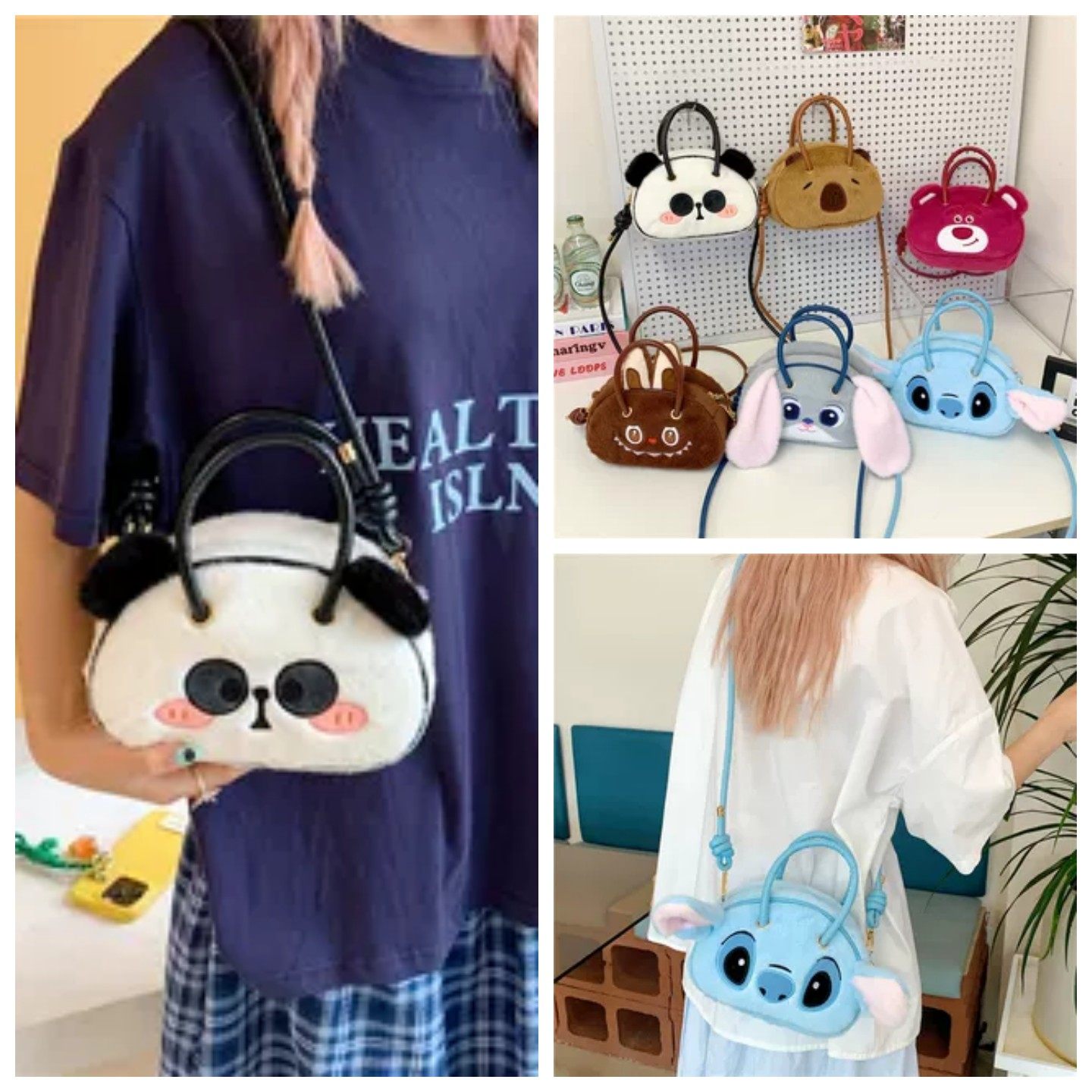 卡通动物朱迪熊猫草莓熊水豚毛绒女生包包女童单肩小包可爱零钱包