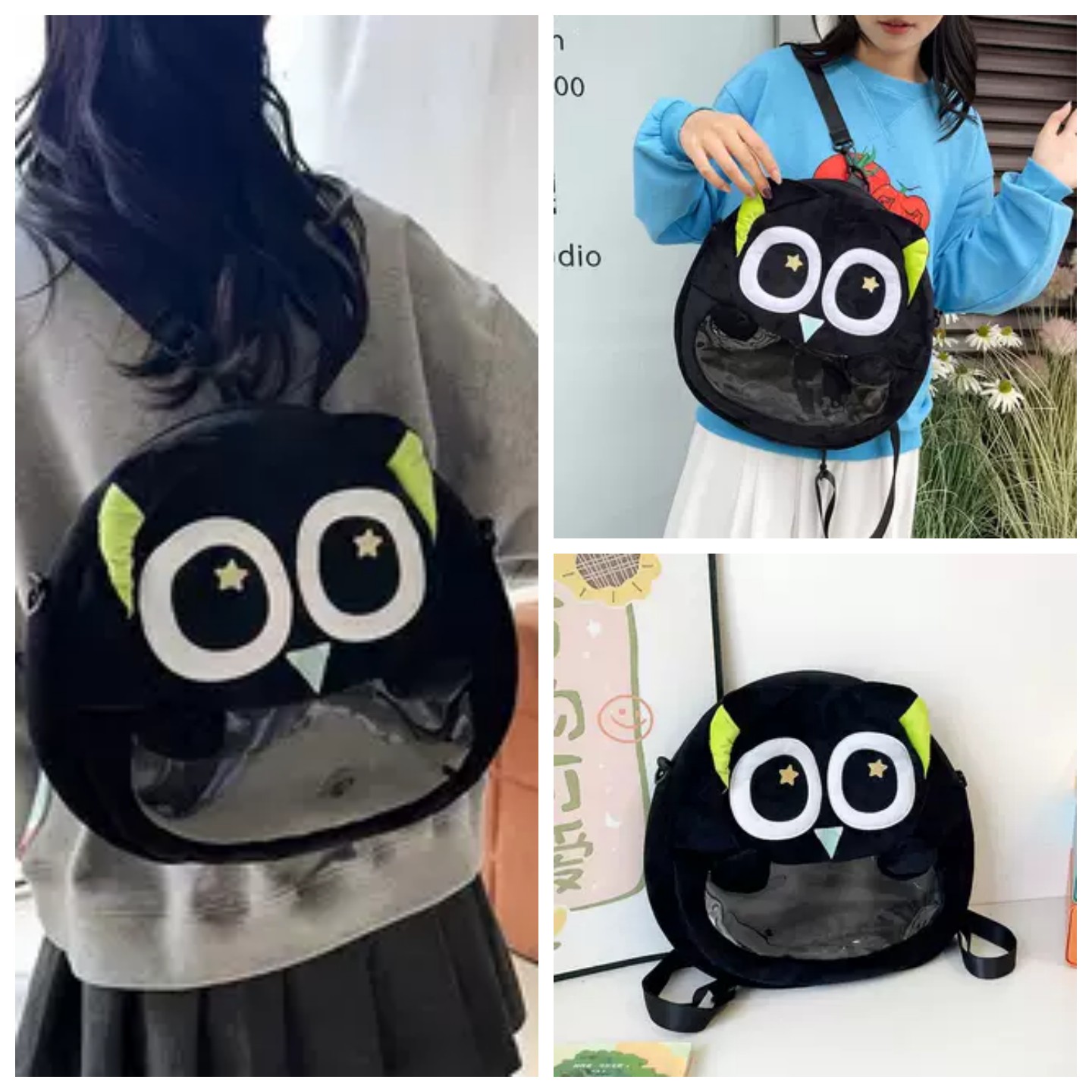 毛绒罗小黑战记书包电影周边黑猫可爱儿童背包半透明学生搞怪书包