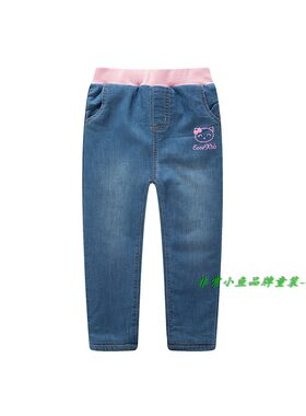 非常小鱼女童仿牛仔棉裤夹