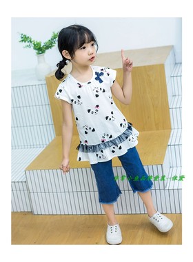 非常小鱼2019夏装39482女童纯棉薄牛仔休闲中裤100-140码满百包邮