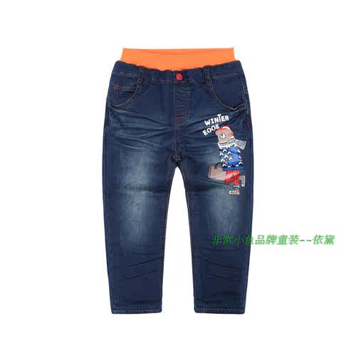 非常小鱼2017冬装37882男童仿牛仔夹棉裤子冬裤100-140满百包邮