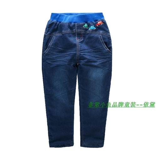 非常小鱼牛仔夹棉裤子冬装