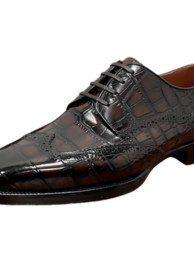 殿堂级Ber男士牛皮休闲鞋鳄鱼纹皮鞋系带正装鞋高端奢华男鞋