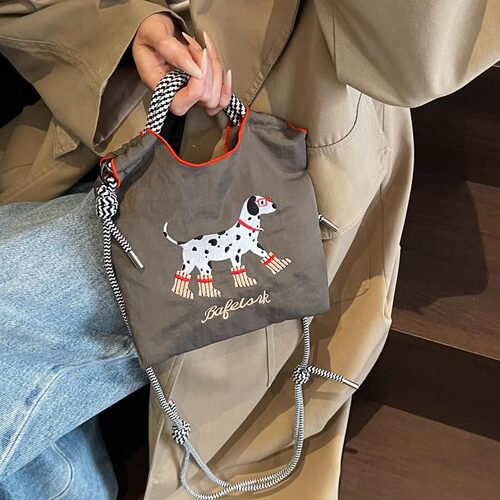 日系ins卡通刺绣便携购物袋女
