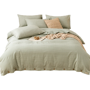 100全棉老粗布床上四件套床笠款加厚纯棉床单被套棉麻1米5床高档