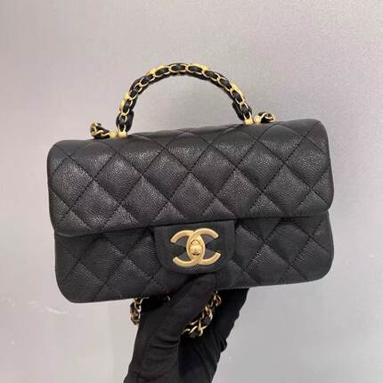 99新香奈儿chanel黑金荔枝牛皮CFmini25单肩手提斜挎包