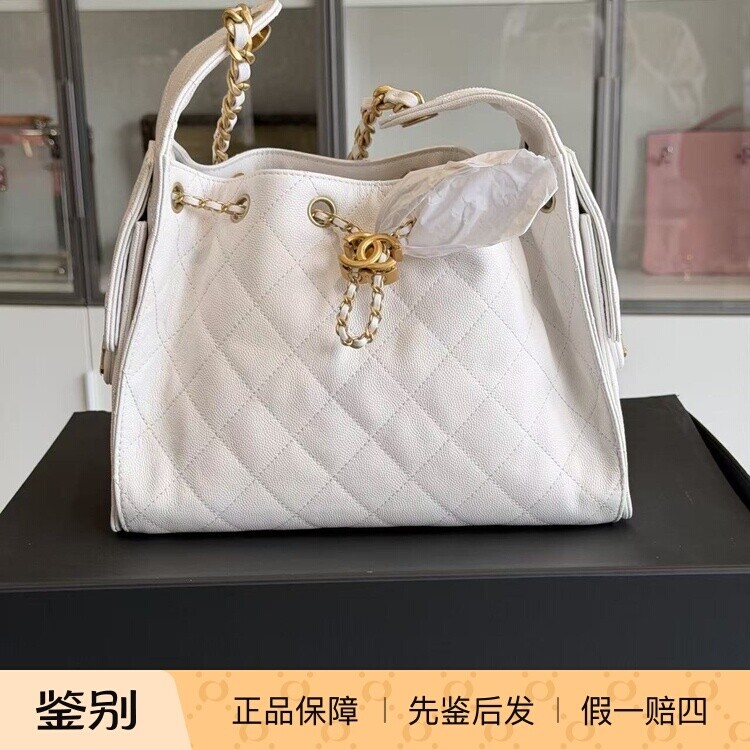 99新CHANEL香奈儿25bag白色荔枝皮金扣hobo小号单肩手提包