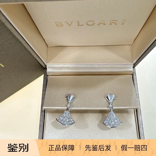 宝格丽经典白金大号满钻扇子耳钉