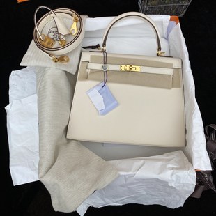 99新Hermes愛馬仕kelly25金扣epsom單肩斜挎手提包nata二手奢侈品