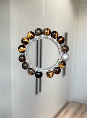 天然水晶原创定制手链男女闪电黄虎眼石手串茶晶高端手串秋冬款