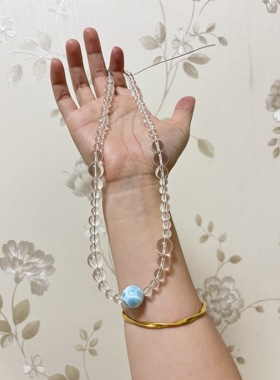 天然水晶高端原创定制水晶项链女海纹石白水晶锁骨链海纹石项链