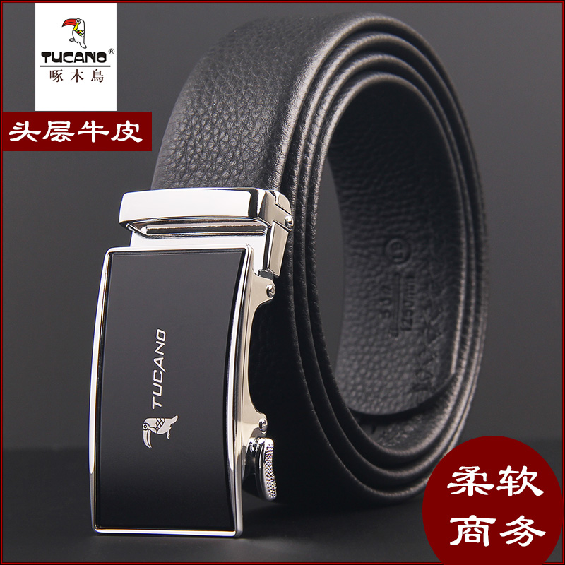 啄木鸟皮带男商务自动扣头层牛皮