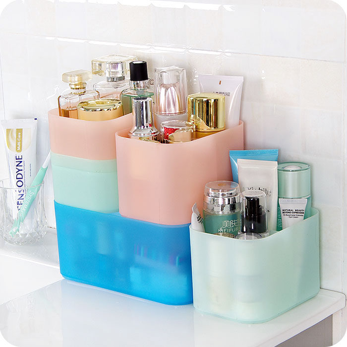 优思居 diy桌面收纳盒 化妆品收纳盒加厚塑料有盖杂物整理储物盒
