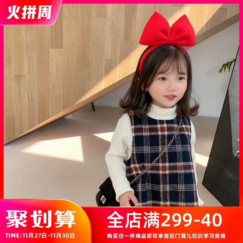 杨梅家童装2020冬新款女儿童夹棉呢子背心裙洋气宝宝加厚连衣裙子
