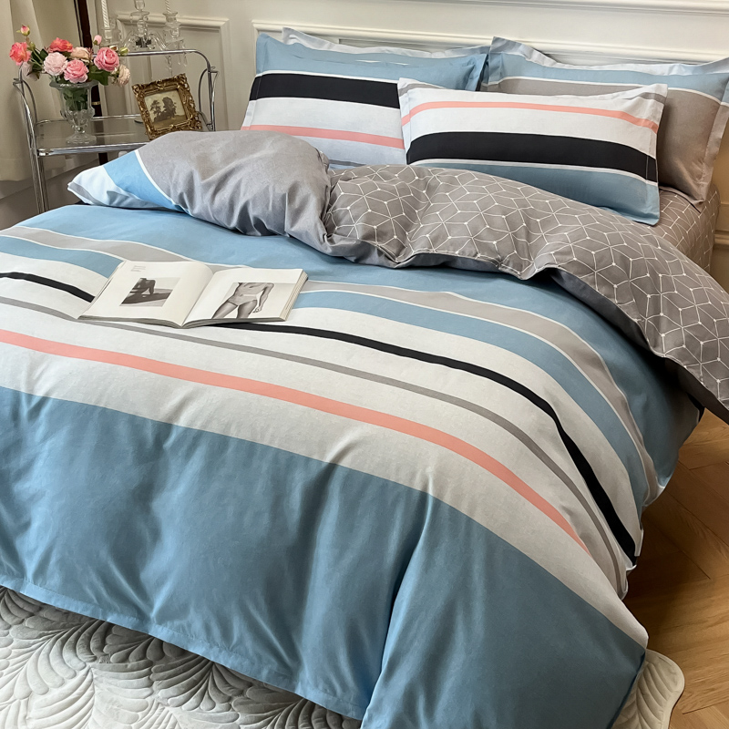全棉纯棉床上用品四件套简约床单被套1.8m被罩双人单人1.5m4件套