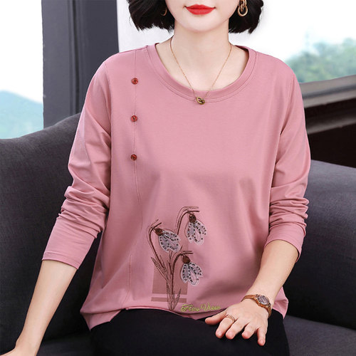 刺绣减龄宽松中年妈妈装纯棉上衣