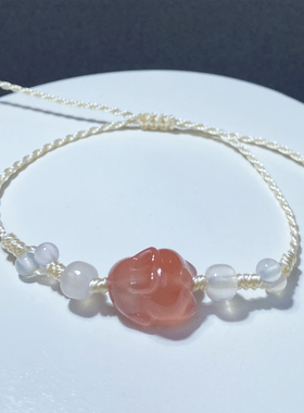 通孔天然玛瑙趴趴兔玉手链手绳手饰女款卡通兔子玉髓生肖属相