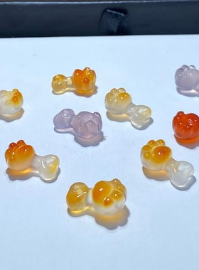 法棍猫天然俏色冰透玛瑙猫头通孔手链男女款 玉髓猫咪手绳猫爪