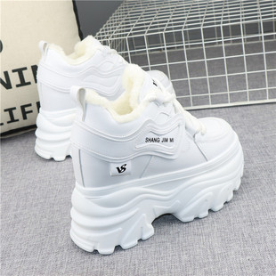 厚底大棉鞋 加绒加厚小个子10cm小白鞋 女冬季 12公分隐形增高老爹鞋