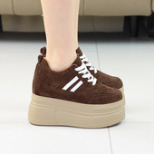 12公分内增高德训鞋 休闲运动板鞋 女新款 小个子10cm松糕底棕色女鞋
