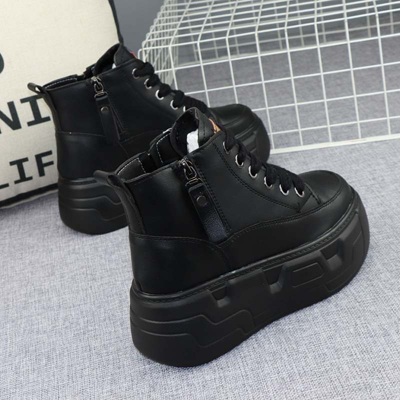 高帮鞋女秋冬新款内增高10cm小个子厚底松糕黑色显瘦显高休闲板鞋,女鞋,高帮鞋,淘宝优惠券,粉丝福利购,淘宝优惠卷