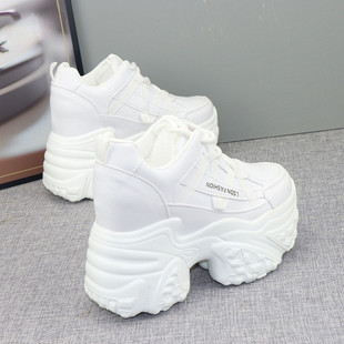 显瘦显腿长14CM内增高厚底老爹鞋女小个子12CM松糕软底休闲小白鞋