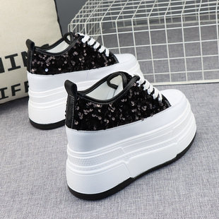 12公分内增高亮片女鞋子春季新款超轻秀气10厘米厚底休闲鞋小白鞋