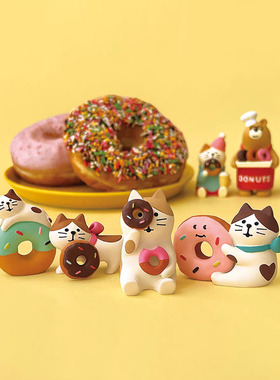 可爱蛋糕烘焙屋装饰摆件甜甜圈猫咪办公桌面布置手绘工艺品送朋友