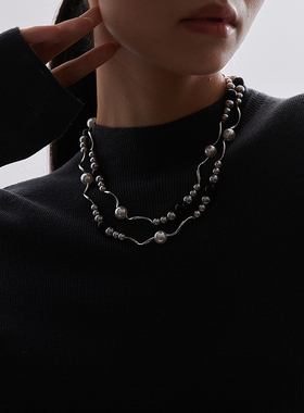 KITSH玛瑙珍珠波浪项链小众ins中性简约潮酷个性两戴锁骨链毛衣链