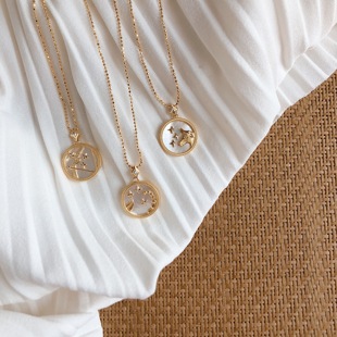 Girl纯银镀金七彩天然贝母星座钱币项链锁骨链复古 Jelly 清仓