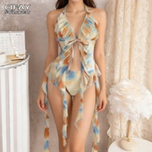 欧美度假风高级感比基尼三件套大码 微胖热辣性感泳衣女泡温泉拍照