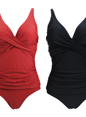 大码女士泳衣2024新款遮肉显瘦潮带胸垫无钢托遮肚胖MM性感黑高级