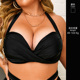 大码 大罩杯黑色度假风比基尼上衣单件大胸钢托聚拢温泉泳衣DEFG杯