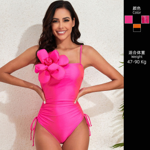 遮肚显瘦连体微胖女生 爆款 欧美ins立体大花朵泳衣女款 2024年新款