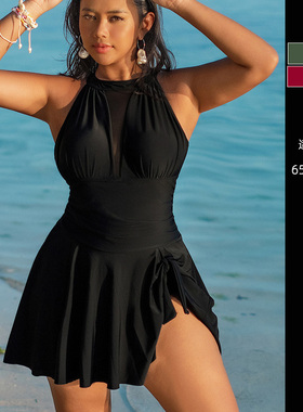 欧美2025新款加大码绝美泡温泉泳衣女胖mm保守遮肚子显瘦连体泳装