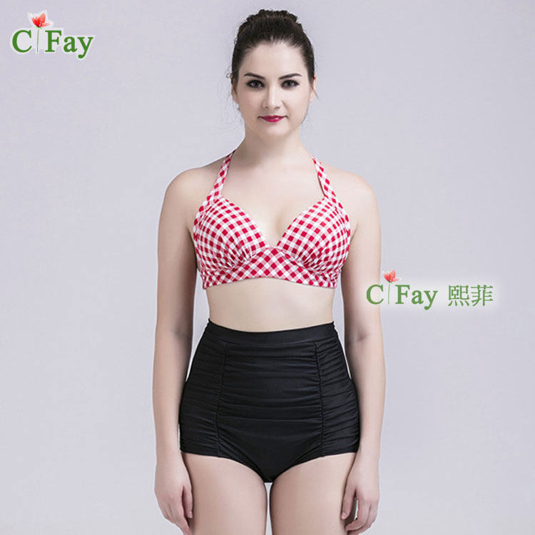 分体泡温泉大胸比基尼大码泳衣女胖mm200斤性感遮肚显瘦高腰红色