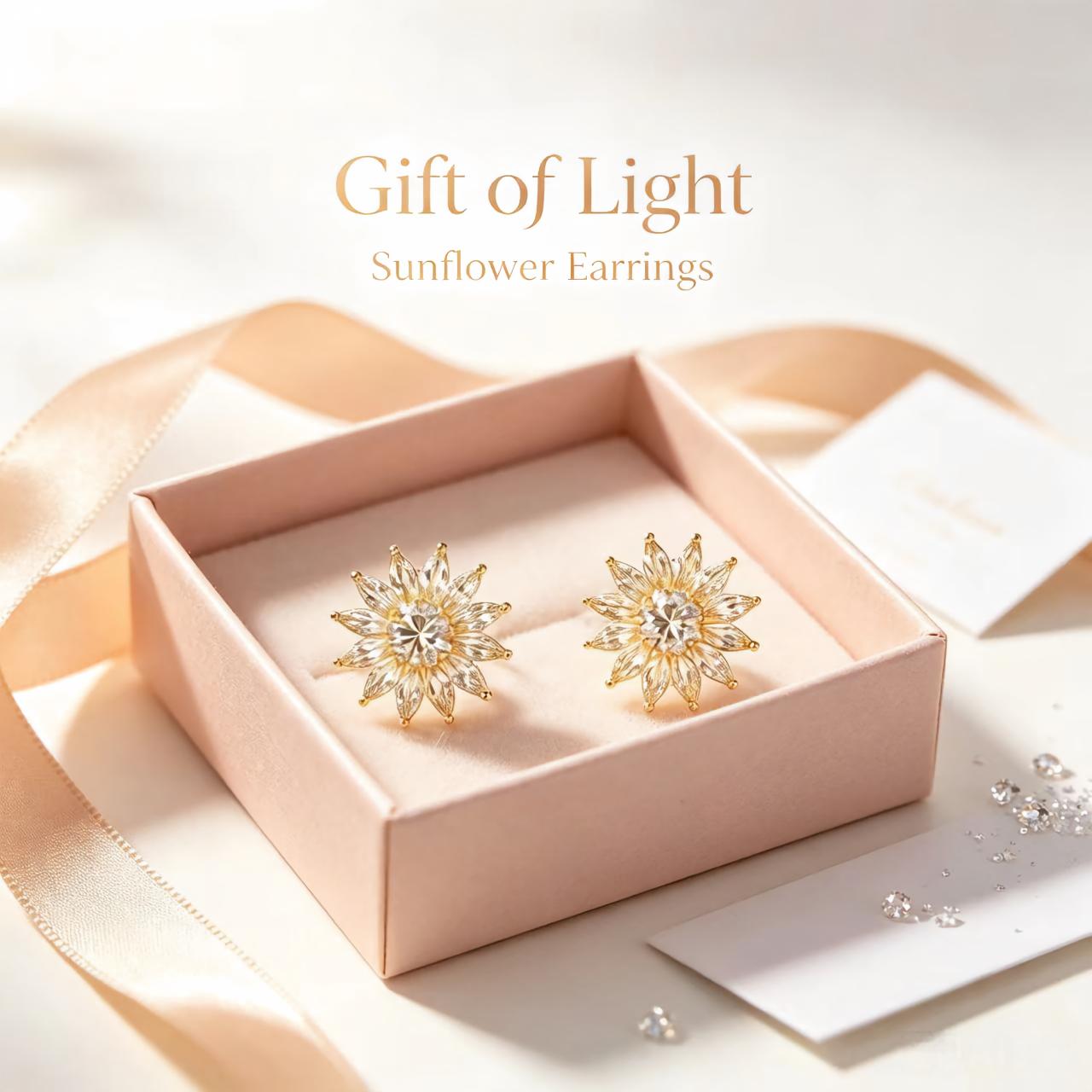 轻奢太阳花925银耳钉女锆石镶嵌精致气质耳饰礼品盒装