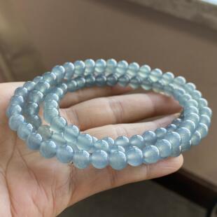 掌中翠翡翠A货冰种蓝水圆珠项链手链两用款 0121 7mm100颗