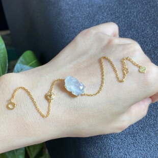 0215 掌中翠翡翠A货冰种饱满起胶貔貅手链手串18K金镶嵌手链