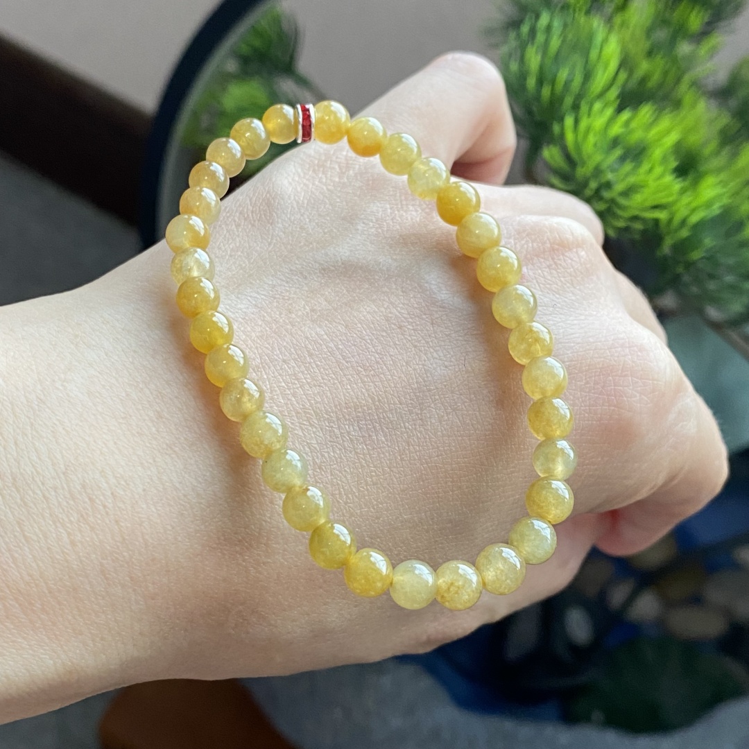 掌中翠缅甸翡翠A货冰种黄翡圆珠小手链手串 5-6mm 6999
