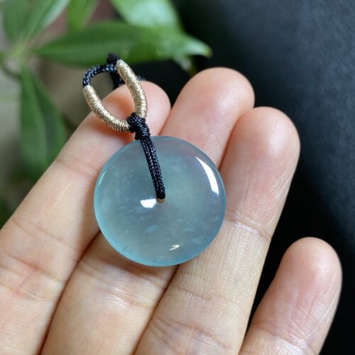 冰种老蓝水起胶雪花棉平安扣翡翠A货玉吊坠 0010