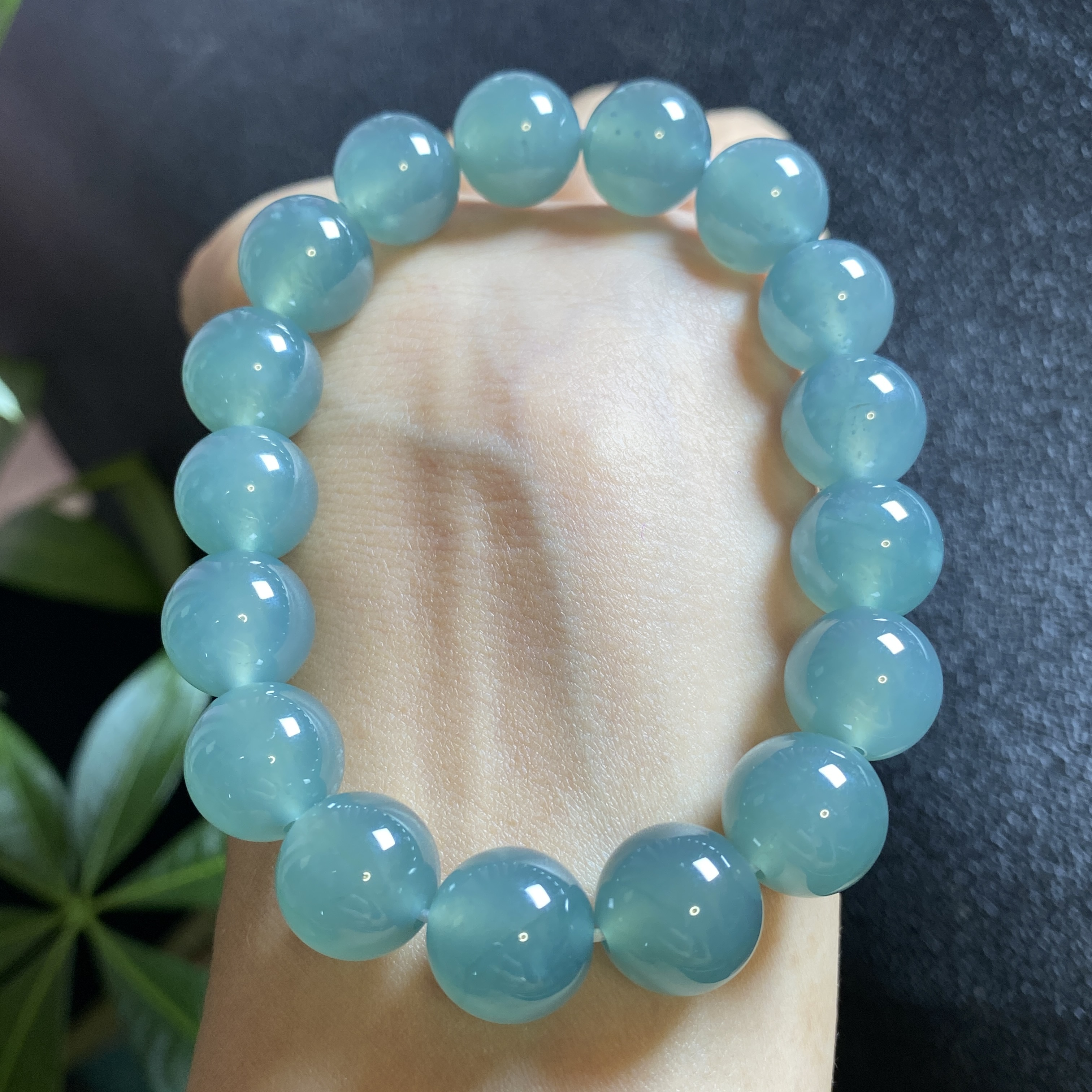 掌中翠天然翡翠A货冰种起胶飘翠丝蓝水手链手串 11.8mm 0098