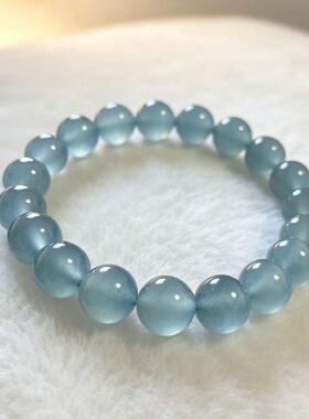 掌中翠天然翡翠A货高冰种蓝水透绳起胶手链手串9.8mm 0152