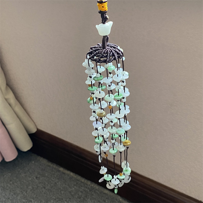 掌中翠天然缅甸翡翠A货小平安扣车挂件风铃P