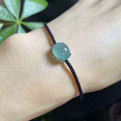 掌中翠天然翡翠冰种果绿色蛋面两用款吊坠手链18k金镶嵌 0301