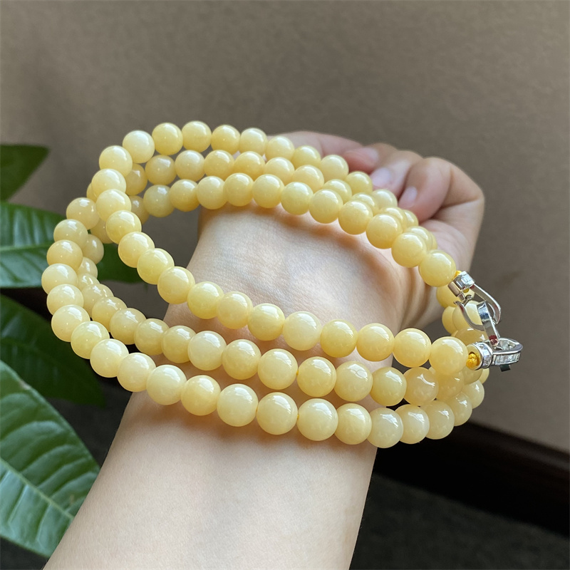 缅甸翡翠A货冰种黄翡圆珠项链