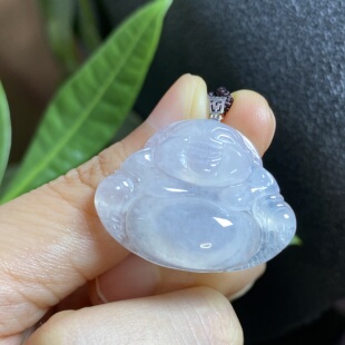 0083 掌中翠缅甸天然翡翠冰种纯白饱满笑脸佛公18k金镶嵌女士吊坠