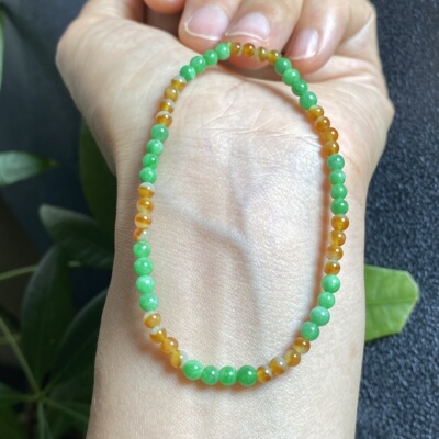 缅甸天然红翡阳绿双彩搭配翡翠A货小圆珠小米珠手链手串3mm 0163